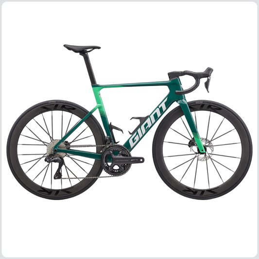 Giant 2027 Propel Advanced Pro 0 Di2 碳纖維空力公路車藍綠/淺綠（Teal Green）塗裝車身側照