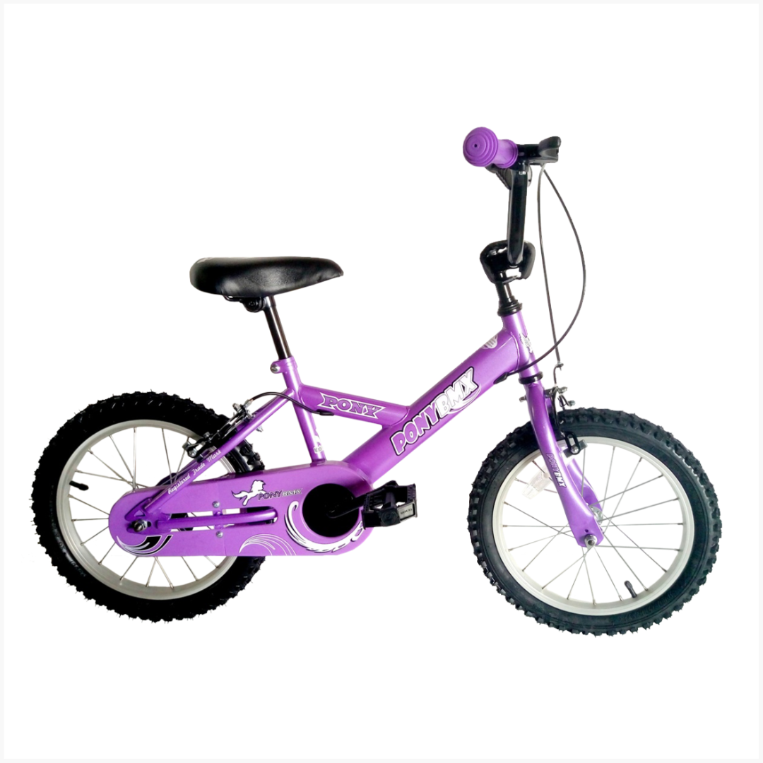 紫色車款： PONY Y型 14吋 BMX 兒童單車紫色款，適合 95-120cm 身高兒童