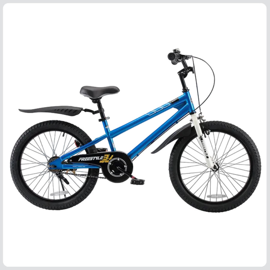 Royal Baby BMX steel frame kids bike in blue with training wheels